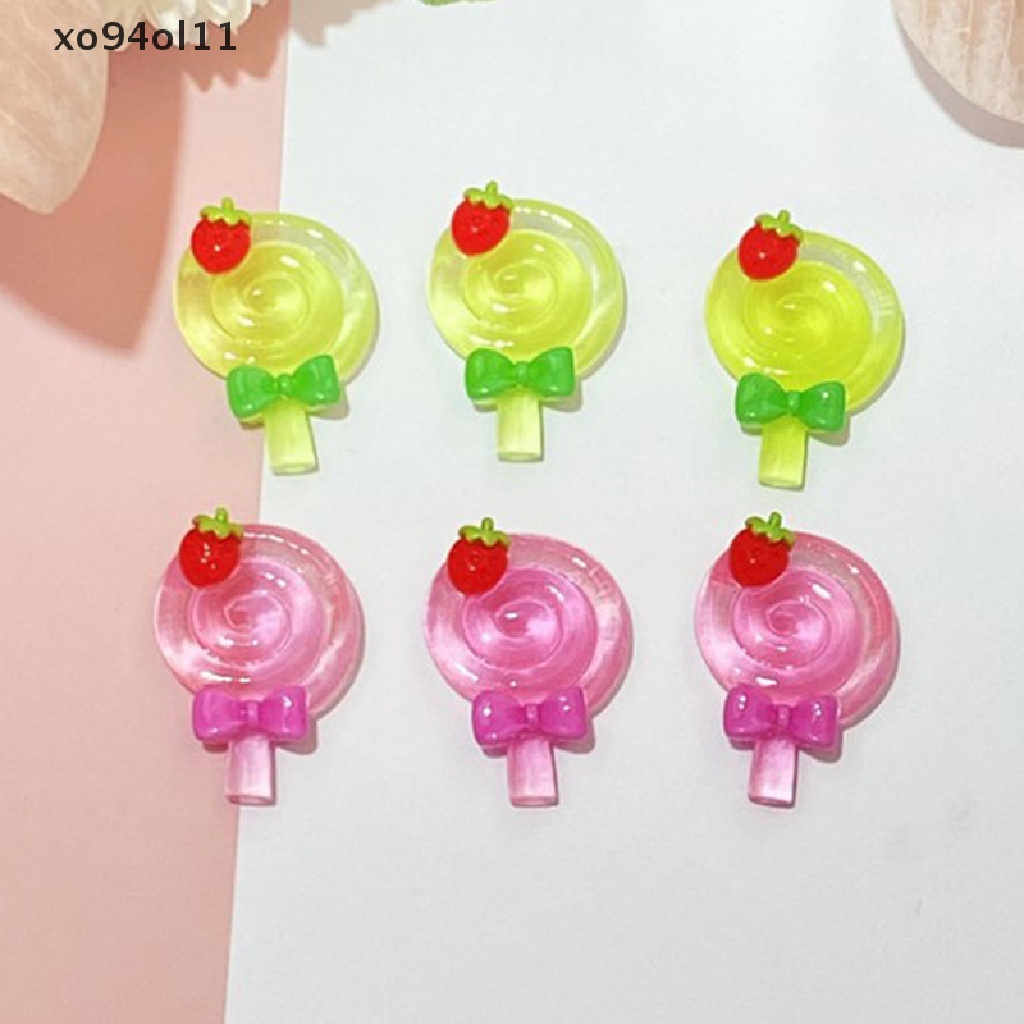 Xo 2Pcs Luminous Lollipop Jamur Ornamen Resin Dekorasi Telepon Hiasan Kepala Aksesoris OL