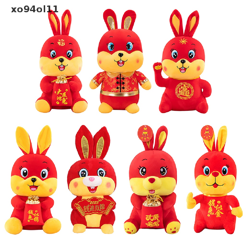 Xo Boneka Maskot Tahun Kelinci Mainan Mewah Lembut Lucky Bunny Stuffed Doll Koleksi Maskot Hadiah Natal Anak Hadiah Imlek Liburan Festival Decor OL