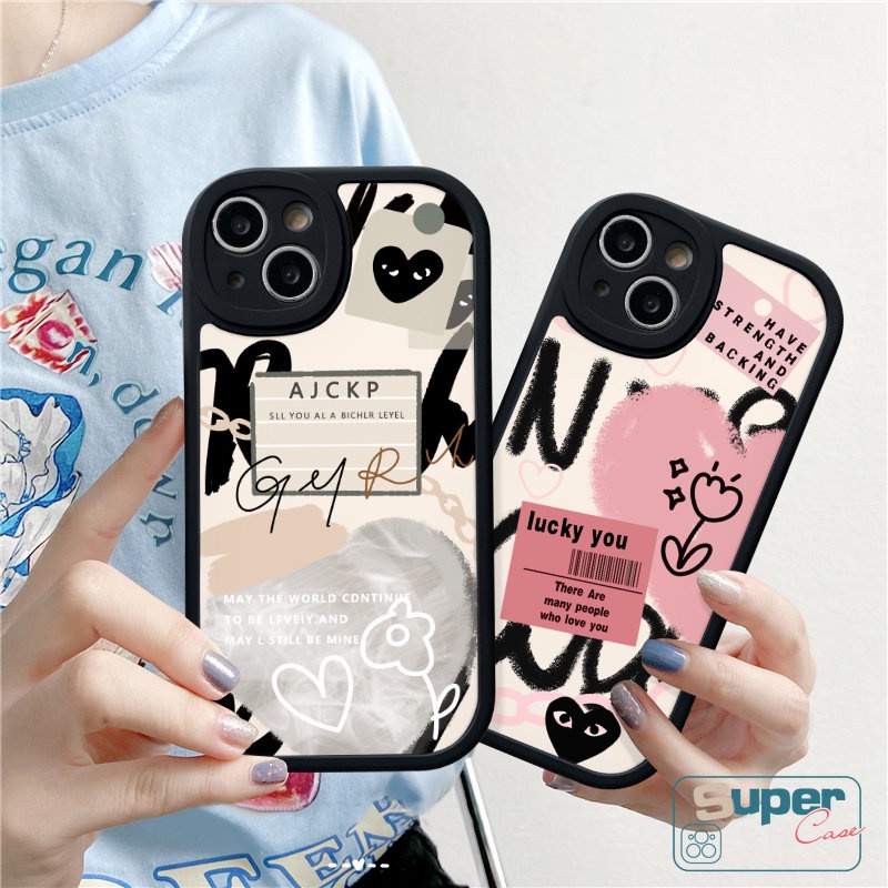 Trendy Comme des Garcons Merek Graffiti Letter Label Casing Untuk Infinix Hot 10s 10T 11s Smart 5 6 Hot 10 9 11 Play Hot 10 Lite Infinix Note 8 Ins Cinta Hati Anti-Jatuh Tpu Soft Case