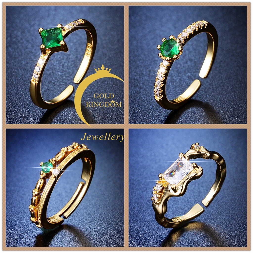 Goldkingdom Aksesoris Perhiasan Fashion Ready Stock 50desain Perak S925 Cincin Cincin Asli Perak Perempuan Wanita Lapis Emas Berlian Zamrud Adjustable Rings