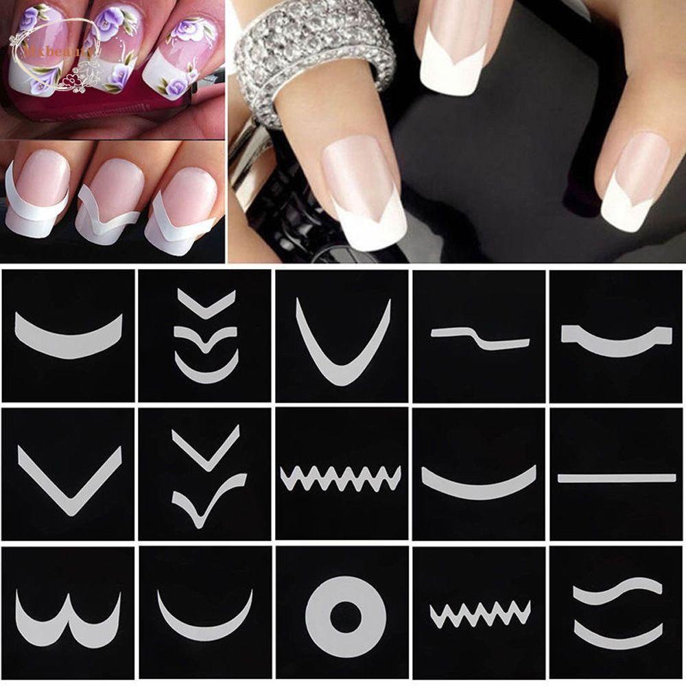 Mxbeauty Stiker Stensil Putih 15warna Berbeda Gaya Panduan Panduan Manicure