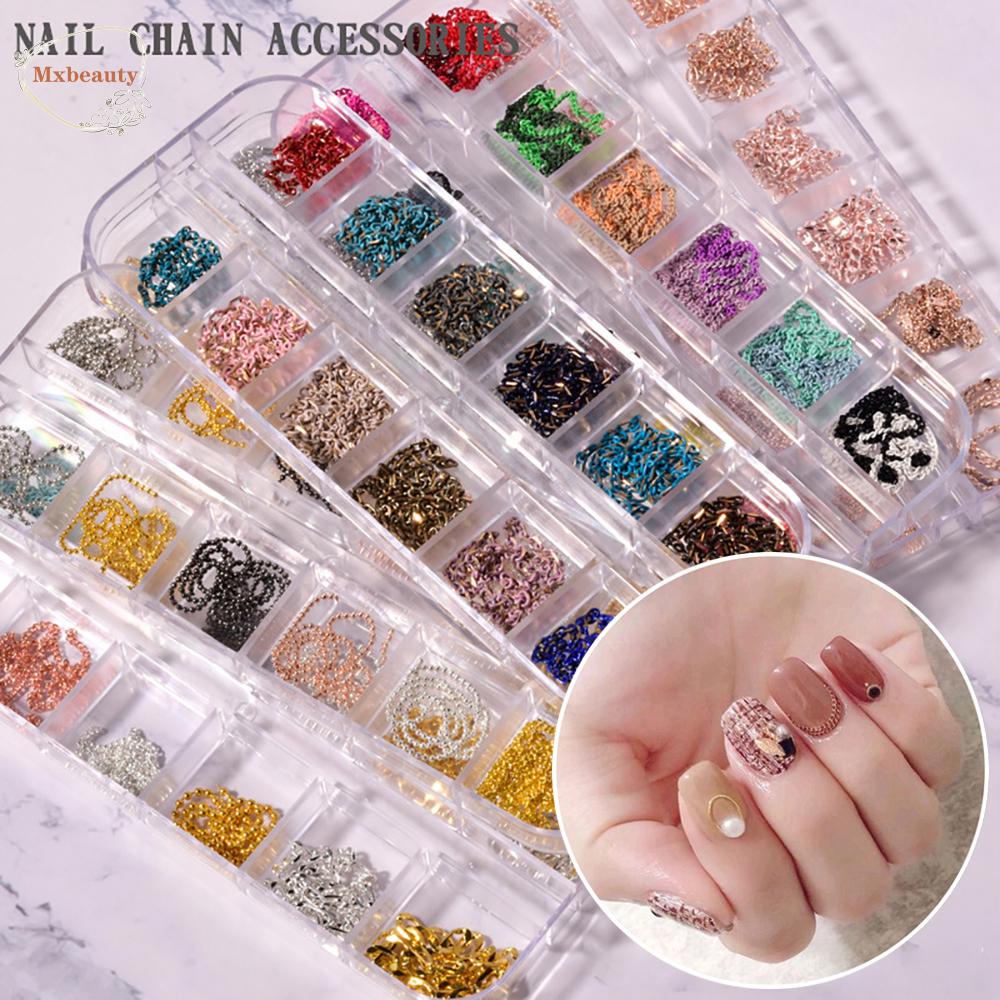 Mxbeauty 12 Grid / box Charms Rivets Metal Berlian Imitasi Untuk Dekorasi Nail Art