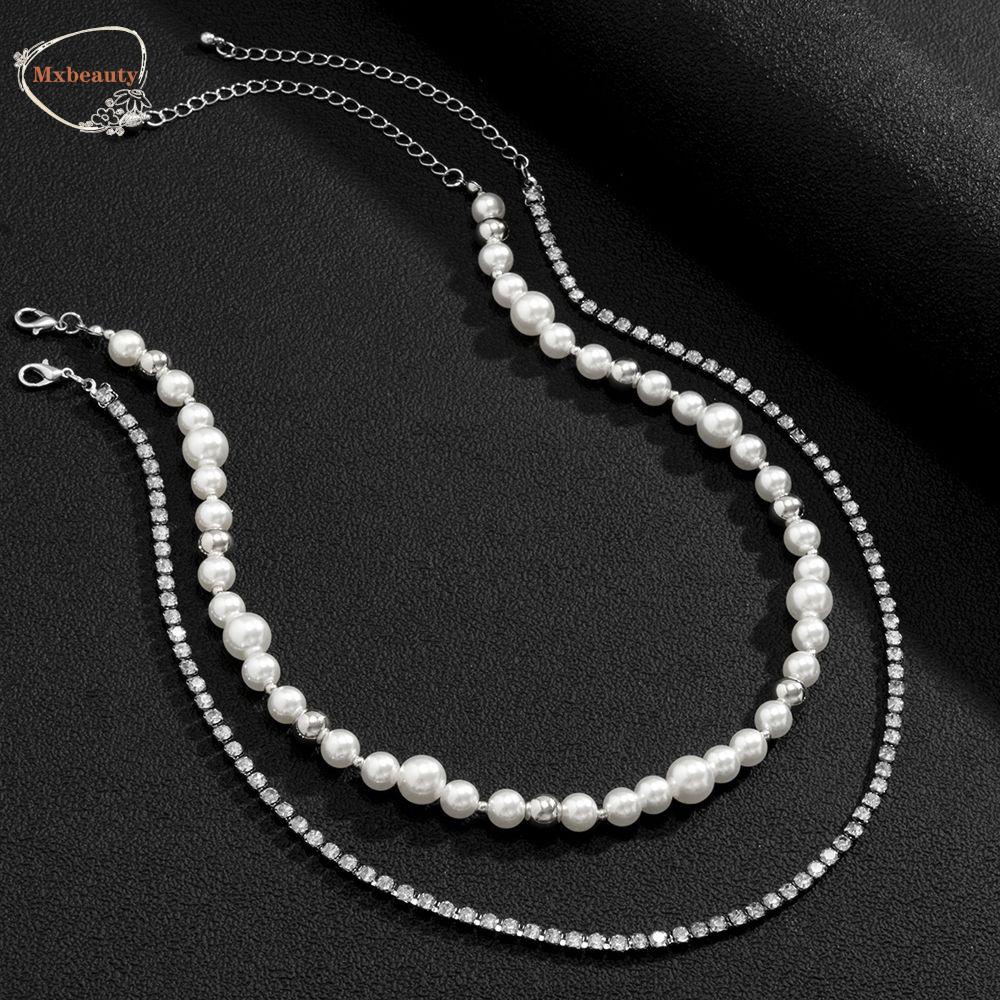 Mxbeauty Male Neckalce Elegan Vintage Mutiara Double-Layer Choker Beads Fashion Perhiasan