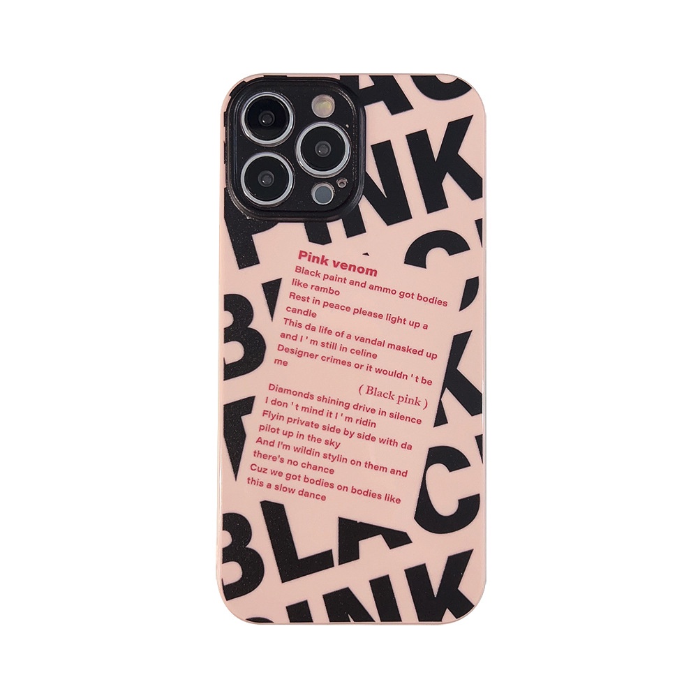 IPHONE Ins Simple Hitam Huruf Pink Miring Label Silikon Case Untuk Iphone14 11 12 13 PRO MAX Casing Cover Pelindung AT0192