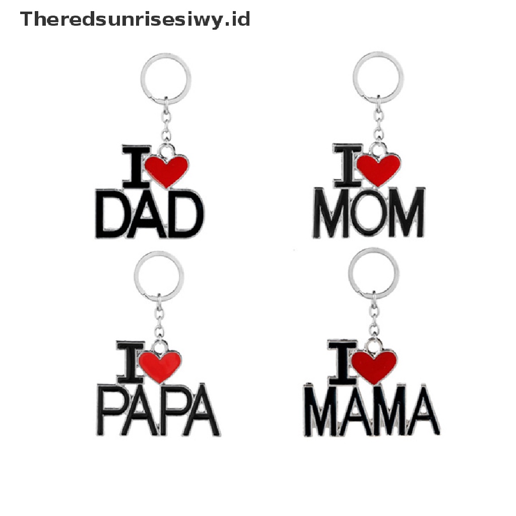 # Kado Mom &amp; PAPA DIY # Huruf Fashion I Love Mom/Dad Enamel Liontin Gantungan Kunci Keyring Hadiah Ibu Bapak~