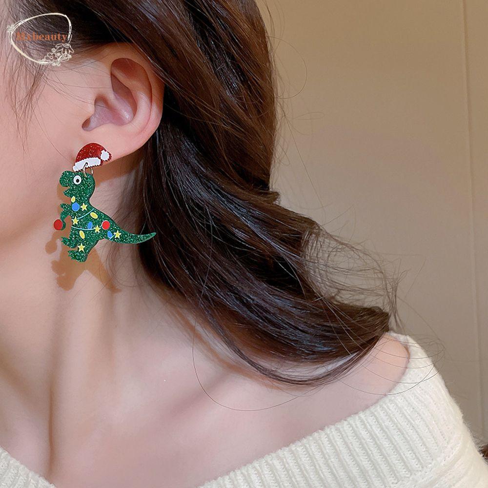 Mxbeauty Anting Drop Wanita Manis Vintage Dinosaurus Bintang Titik Anting Menjuntai Akrilik