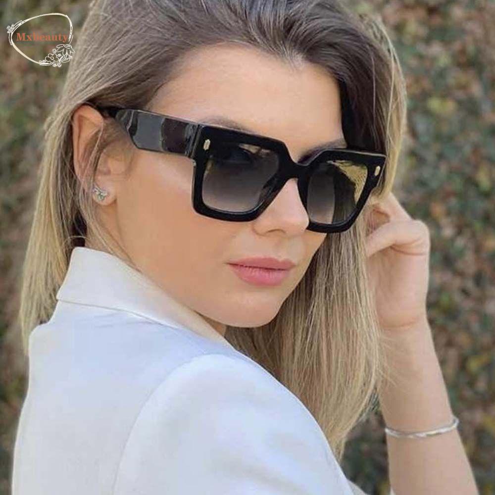 Mxbeauty Kacamata Hitam Kotak Trendy Fashion Bingkai Besar Motif Leopard Kacamata Matahari Hijau Big Frame Sunglasses