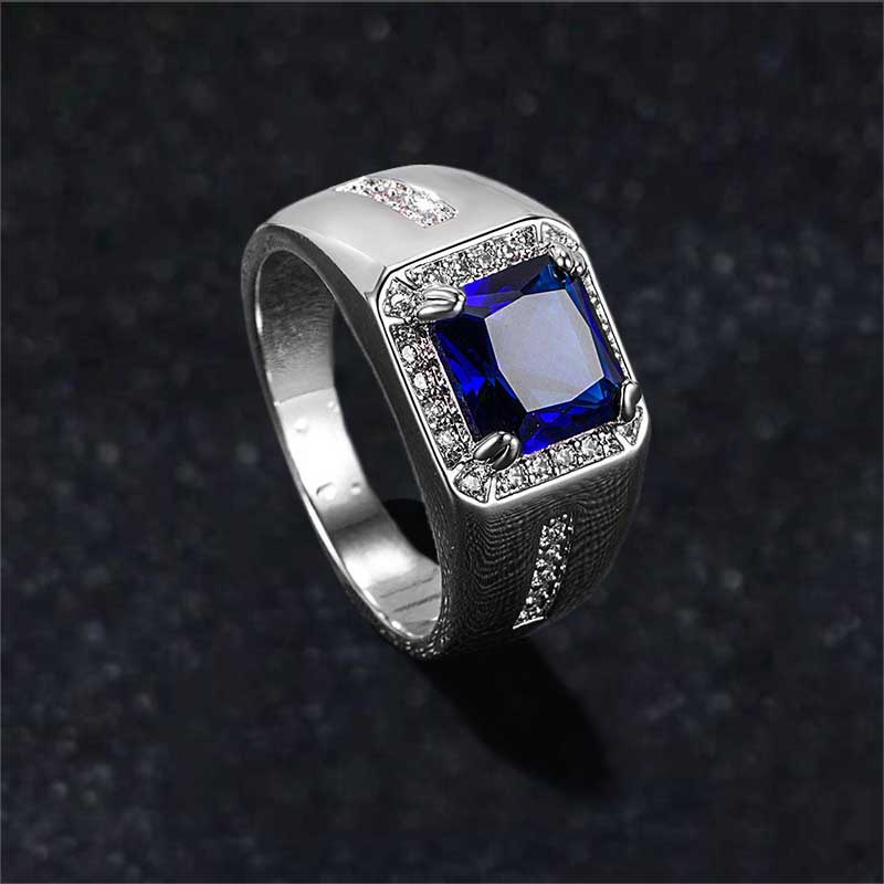 Cincin Pertunangan Zamrud Safir Emas Putih Hijau Biru Kristal Berlian Perak Fashion Pria Wanita Aksesoris S925 Silver Rings