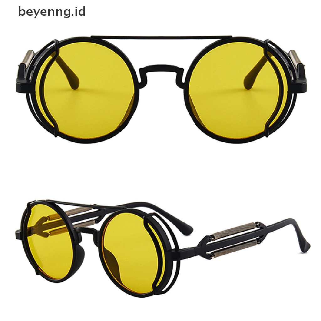 Beyen Punk Steampunk Kacamata Retro Pria Bulat Punk Eyewear Wanita UV400 Sunglasses ID