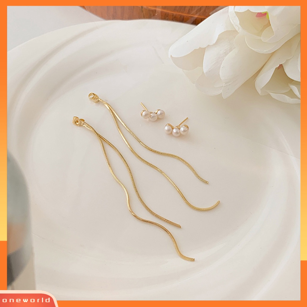 [ONE] 1pasang Anting Lady Pengerjaan Halus Mutiara Imitasi Rumbai Temperamen Hias Berdandan Berkilau Tinggi Mewah Bersinar Rumbai Anting Perhiasan Fashion