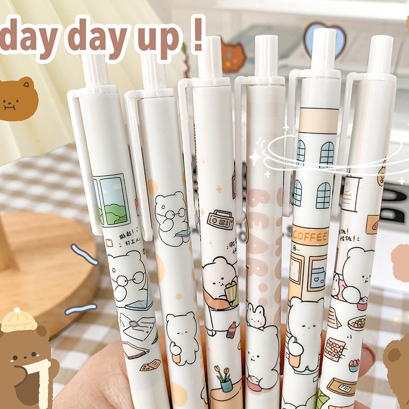 1 Pc Random Korea Kartun Beruang Kelinci Gel Pulpen 0.5 mm Hitam Tinta Pena Tulis Halus Tekan Pen Peluru Nib Ditarik Pena Siswa Alat Tulis Alat Kantor