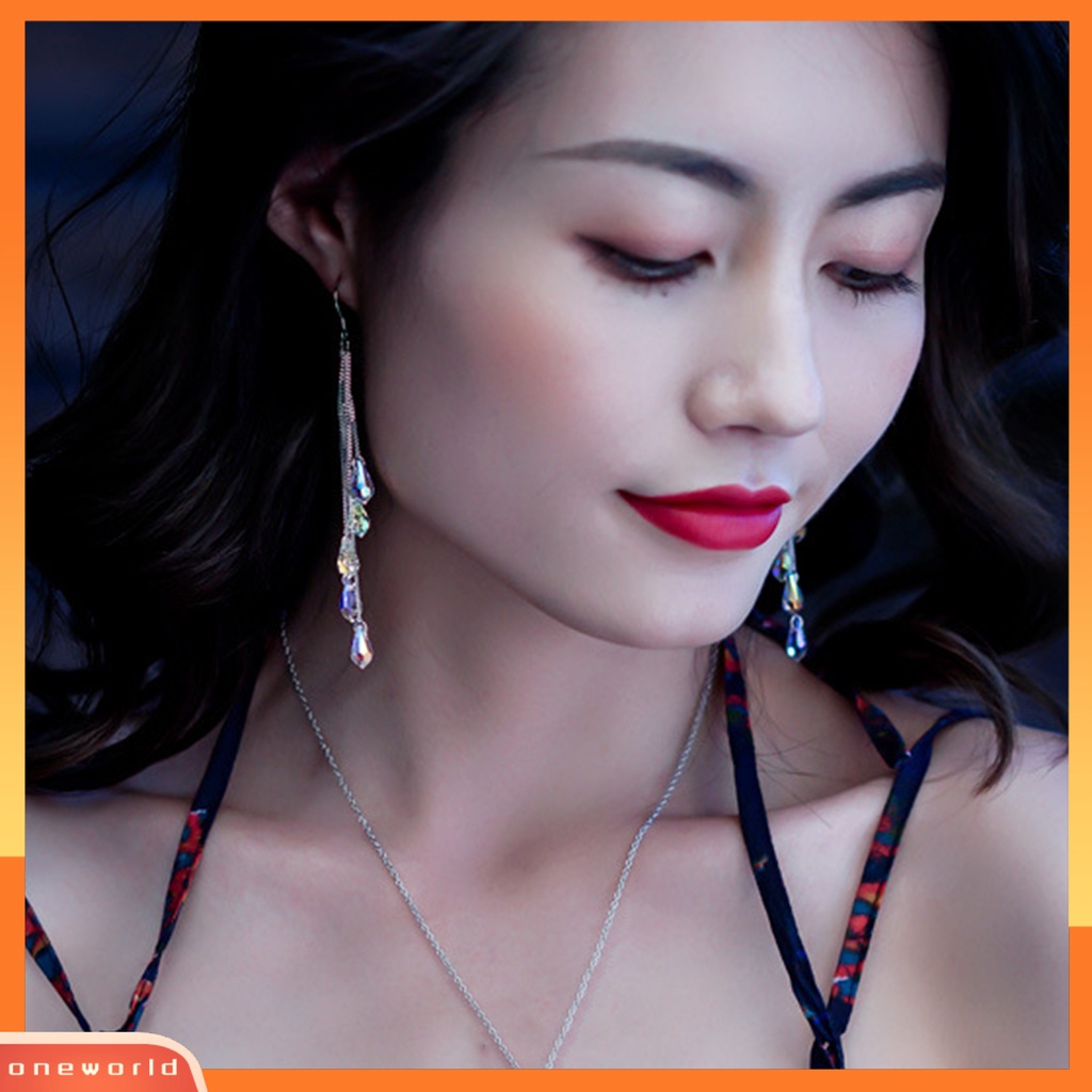 [EONE] 1pasang Anting Kait Dainty Elegan Temperamen Tinggi Bersinar Mempesona Kristal Imitasi Jumbai Anting Menjuntai Aksesoris Perhiasan