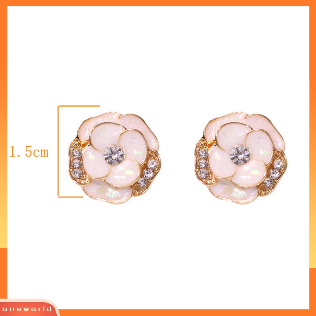 [EONE] 1pasang Ear Studs Elegan Dainty Temperamen Berkilau Berlian Imitasi Enamel Bunga Wanita Anting Fashion Perhiasan