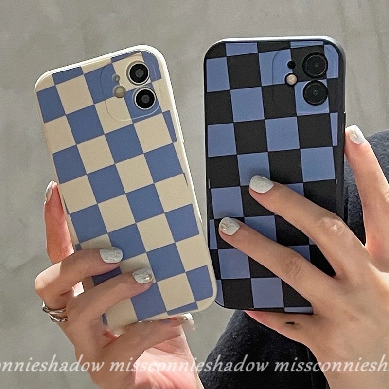 Infinix Hot 10Lite 11s 20s 11 9 8 12 12i 20 10t 10s Smart 5 4 6 Plus Hot9 10 12 11 Play Note 11 12pro 12 G96 8 12 2023 Fashion Couples Blue Chessboard Silicon Soft TPU Belakang Sarung