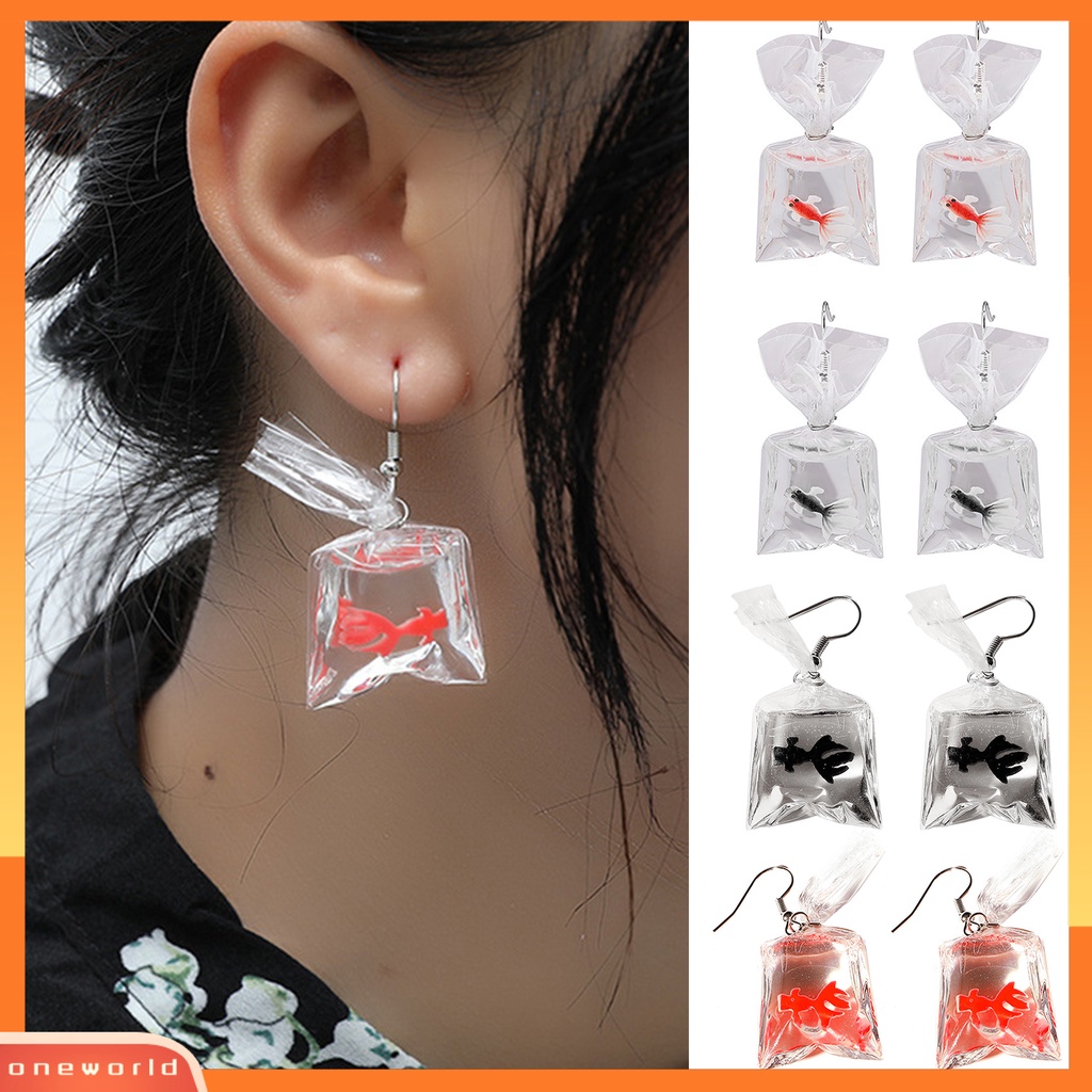 [EONE] 1pasang Drop Earrings Lucu Kartun Transparan Bentuk Kantong Air Realistis Dekoratif Hadiah Wanita Ikan Mas Menjuntai Kait Anting Pesona Perhiasan Aksesori Fashion