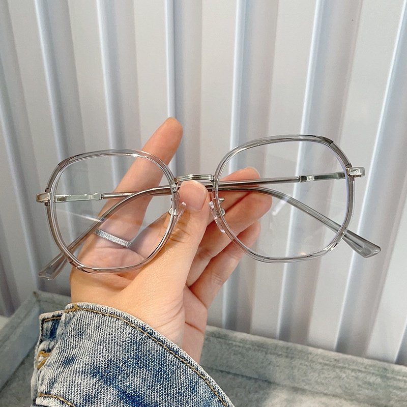 (YUZHU) Fine Flash Oversized Frame Polygonal Anti Blue Light Kacamata Untuk Wanita Korea Fashion TR90 Irregular Eyeglasses