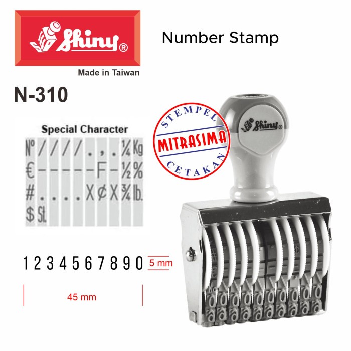 

Stempel Shiny N-310 ( N310 stempel nomor manual 10 digit 5mm N 310 )