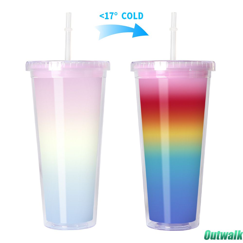 Straw 710Ml Cangkir Cangkir Warna-warni Gradien Pelangi Kreatif Cangkir Sedotan Kapasitas Besar Dapat Digunakan Kembali Botol Air Berubah Warna Perlengkapan Pesta Rumah