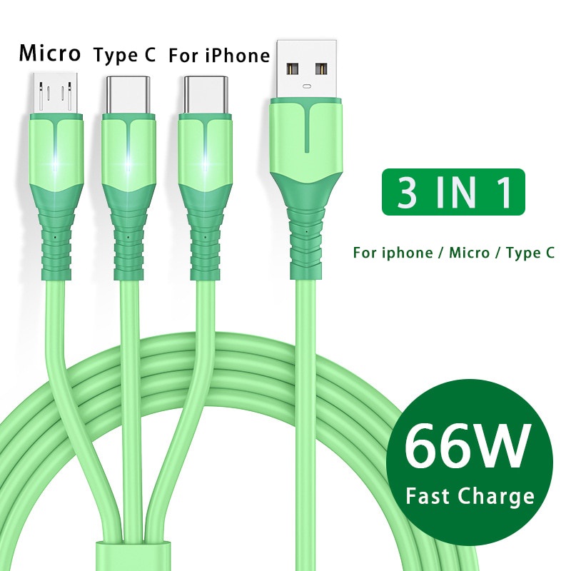 3in1 66W 5A Pengisian Cepat USB Tipe C Kabel 3A Micro Cable For Phone Car Charger Kabel USB Untuk iPhone Tipe C Micro