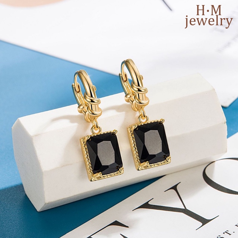 S925 Perak Retro Hitam AAA Zirkon Anting Bermutu Tinggi Cahaya Mewah Temperamen Anting