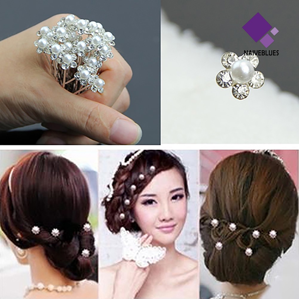 &lt; Naiveblues &gt; 20Pcs Pernikahan Bridal U Jepit Rambut Mutiara Imitasi Berlian Imitasi Hair Pins