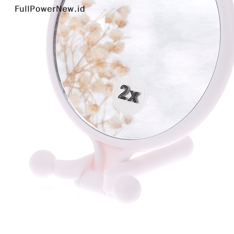 Power 2X Magnifying Vanity Makeup Mirror Dua Sisi Genggam Lipat Kosmetik ID