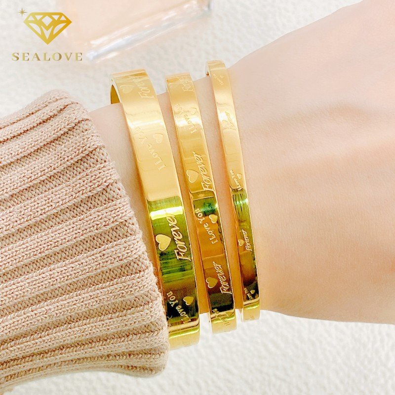 Gelang titanium Wanita Anti Karat Huruf Love Forever Cantik Bangle Emas 18K Aksesoris Mewah Korean Style COD