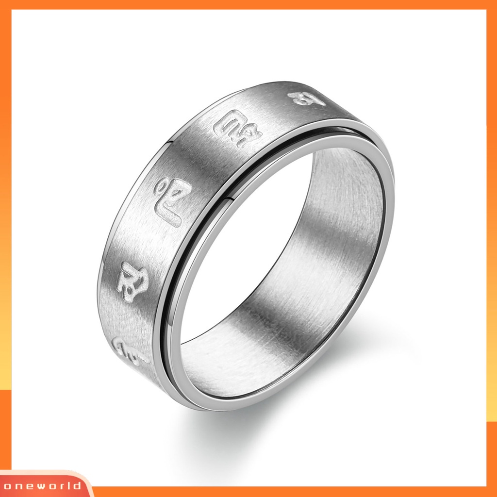 [EONE] Pasangan Cincin Retro Dapat Diputar Stainless Steel Terukir Dipoles Stress Relief Kasual Wanita Pria Jari Cincin Fashion Perhiasan