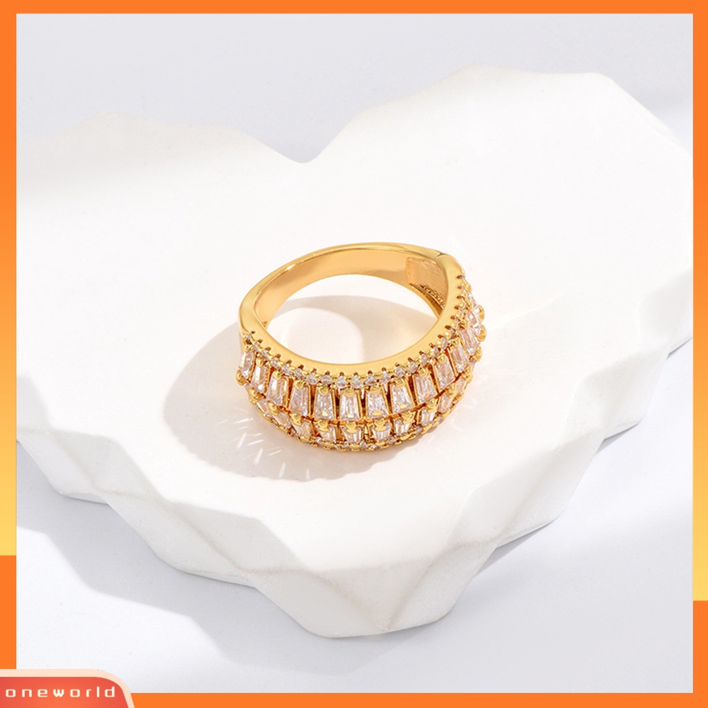 [EONE] Jari Cincin Cubic Zirconia Pembukaan Yang Dapat Disesuaikan Temperamen Hias Berdandan Geometris Mewah Baris Ganda Cincin Perhiasan Aksesori