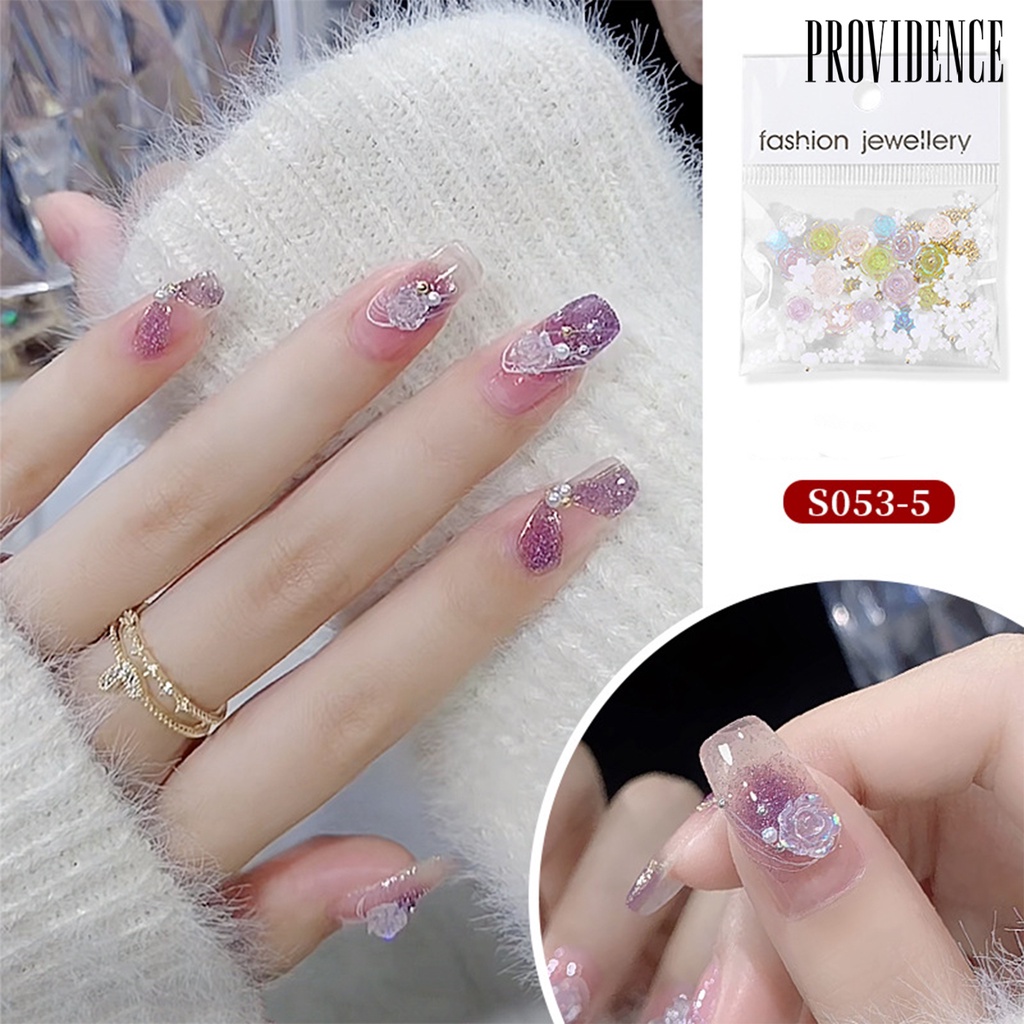 Providence 1set Nail Art Charm Glitter Tahan Lama Mempesona Efek Visual DIY Kreatif Bentuk Camellia Hibiscus Steel Ball Nail Ornament Nail Salon Supply