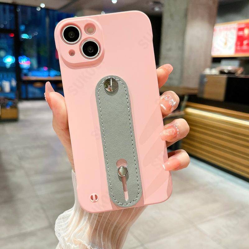 IPHONE Untuk Iphone14 13 12 Pro MAX Plus Tali Pergelangan Tangan Kulit Mewah Tanpa Bingkai Casing Ponsel Lensa Shockproof Dilindungi Stand Cover Untuk Iphone11