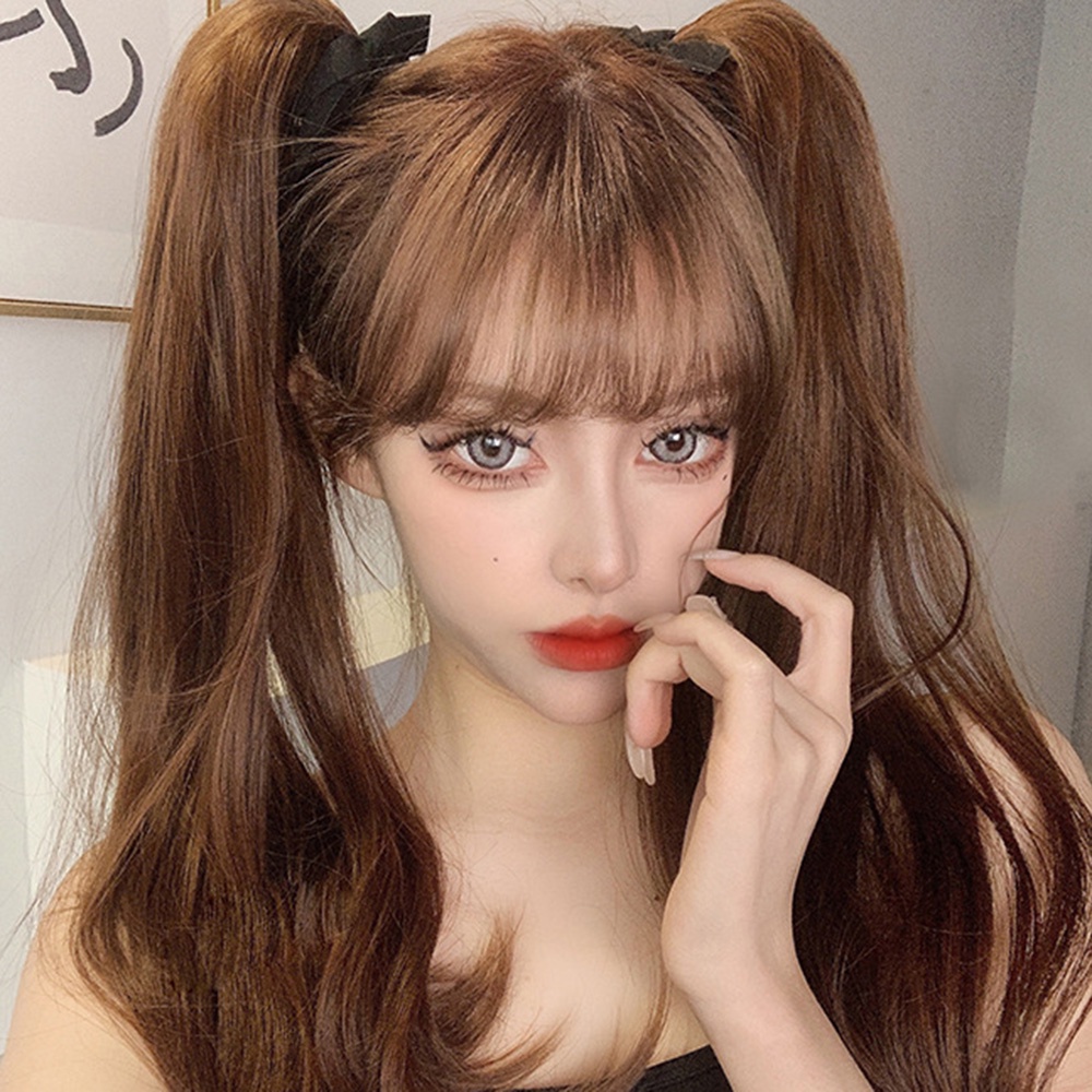 1pc Highlight Dyed Wig Ponytail Manis Keren Gadis Lurus Simulasi Wig Piece Rambut Ekstensi 60cm