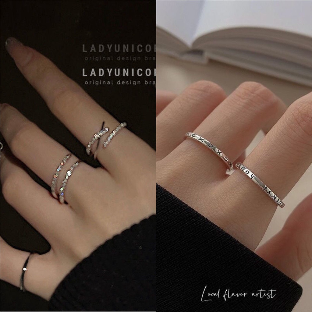 Desain Kecil Mewah Korea Ins Premium Cinta Cincin Untuk Wanita Serbaguna Gaya Keren Adjustable Jari Telunjuk Ring