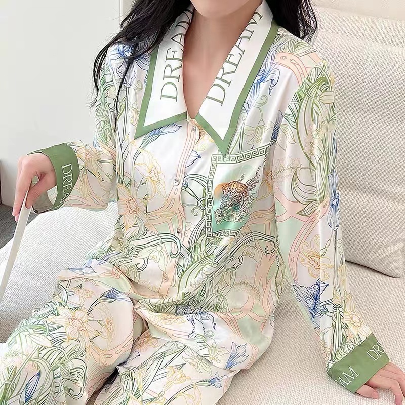 Long -sleeved top+trousers two sets of home clothing/2023 new Korean pajamas suit