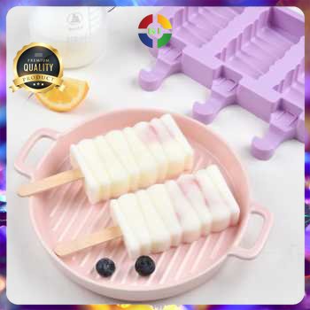 Cetakan Es Krim 3 Hole Silicone Mold Dessert with 50 Popsicle Stick Oval No Color