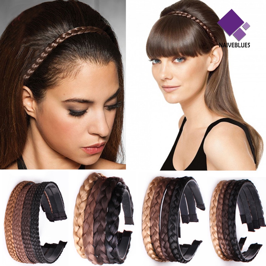 &lt; Naiveblues &gt;1/1.5/1.8cm Wanita Rambut Hoop Sintetis Wig Dikepang Hiasan Kepala Bando