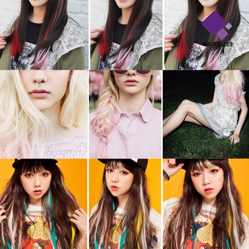 &lt; Naiveblues &gt; Rambut Sintetis Wanita Panjang Lurus Multi Warna Ekstensi Wig Pesta