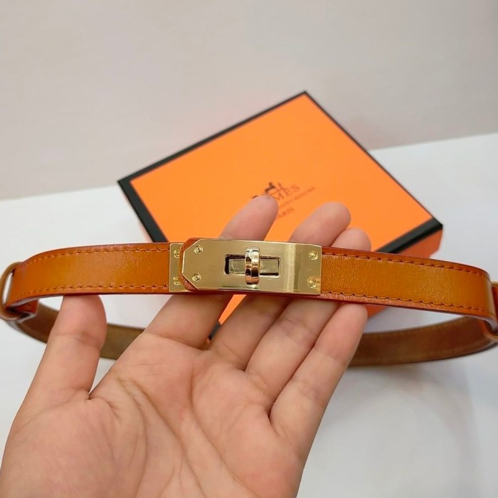 Belt kulit wanita Hermes premium leather import terbaru include box - Brown luna
