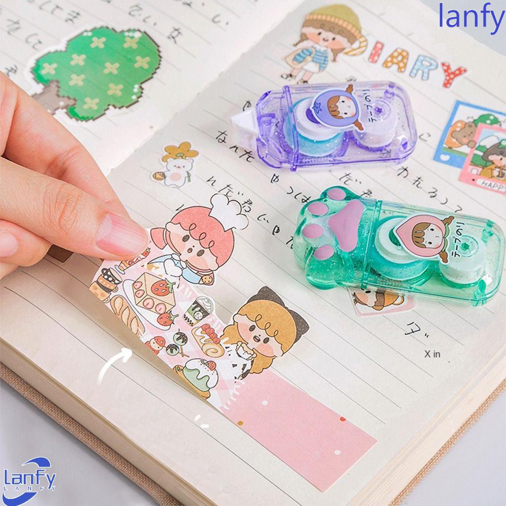 Lanfy Tape Perekat Dua Sisi Siswa 5mmx5m Scrapbooking Perlengkapan Kantor Alat Tulis DIY Perlengkapan Sekolah Bentuk Kaki Kucing DIY Perlengkapan Kerajinan