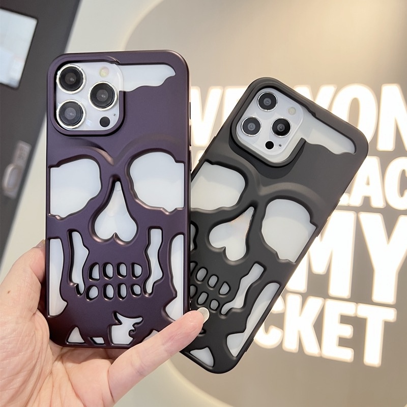 IPHONE Casing Ponsel Keren Berongga Tengkorak Buram Dilapisi Cocok Untuk Iphone14 13 12 11 Pro Max 14Plus Skeleton Matte Surface Phone Case