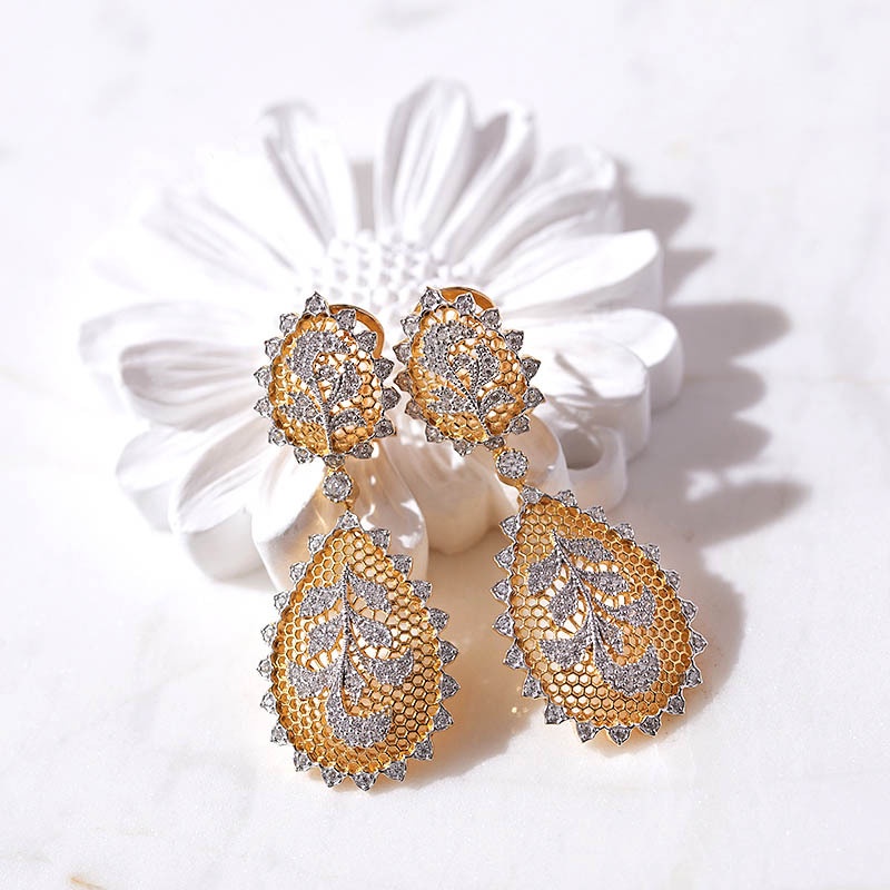 Goldkingdom Aksesoris Perhiasan Fashion Ready Stock Iris Set Sarang Lebah Pengadilan Renda Anting Kalung Cincin Terbuka