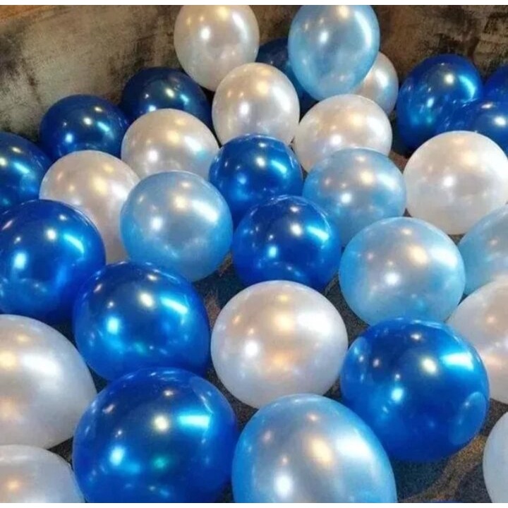 10pcs Balon Latex Warna Biru Putih / Balon ulang tahun