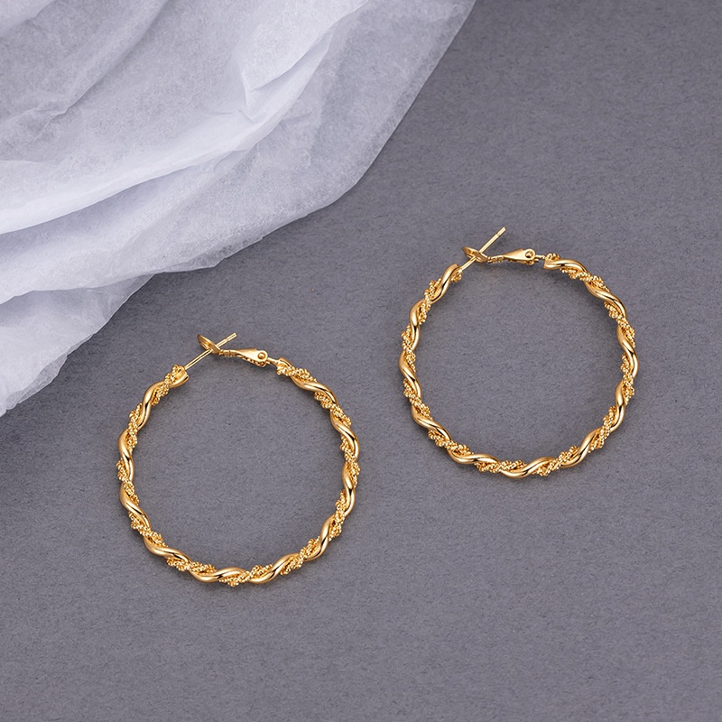 Goldkingdom Aksesoris Perhiasan Fashion Ready Stock Sederhana Berlapis Emas Adonan Goreng Memutar Anting Vintage Anting Prancis
