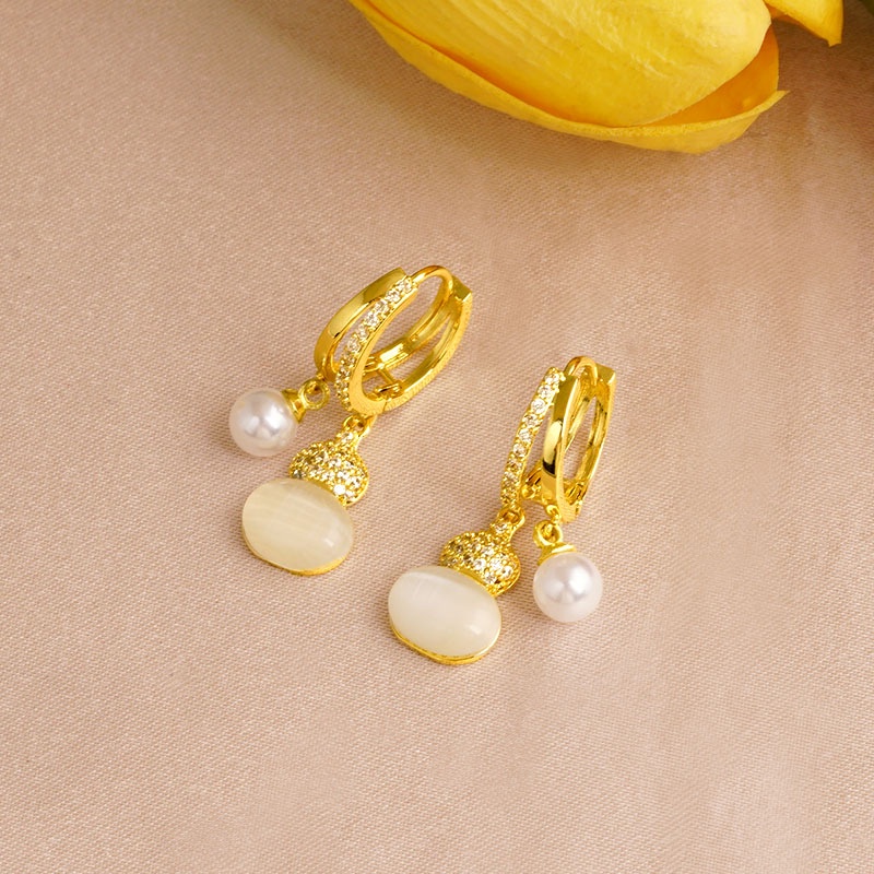 Goldkingdom Aksesoris Perhiasan Fashion Ready Stock Hulu Anting Mutiara Kecil Dengan Gesper Telinga Berlian Untuk Wanita