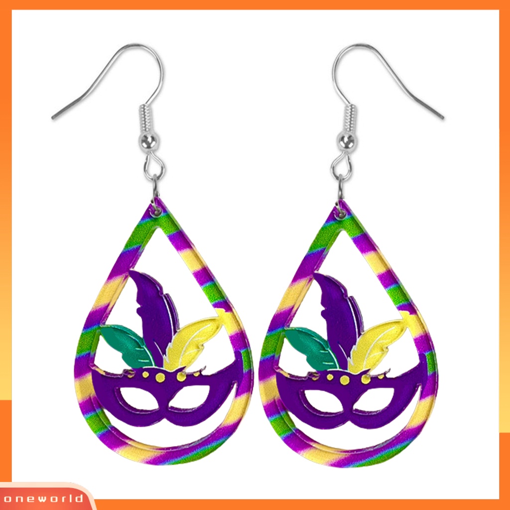 [ONE] 1pasang Anting Kait Warna-Warni Glitter Teardrop Merayakan Festival Hollow Penutup Mata Menjuntai Anting Perlengkapan Karnaval