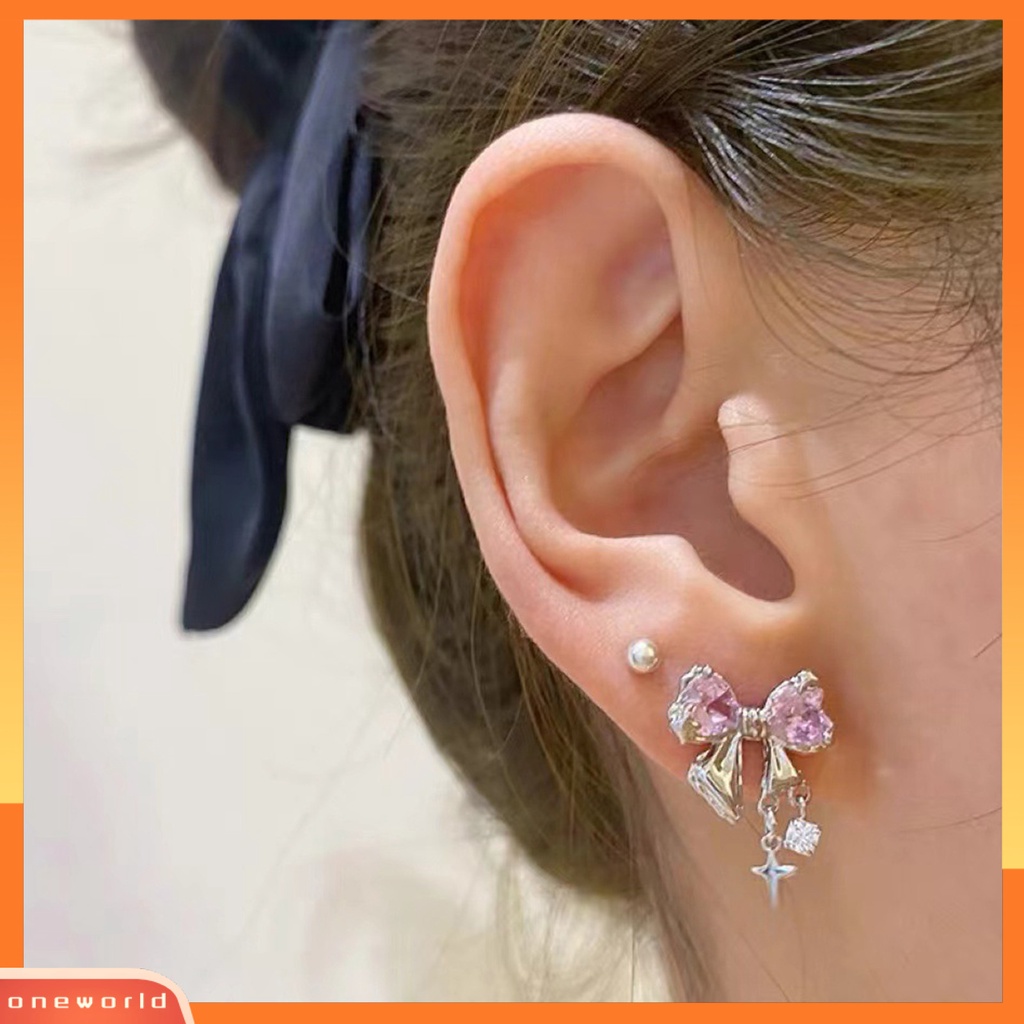 [EONE] 1pasang Drop Earrings Temperamen Geometris Cubic Zirconia Eye-catching Tahan Aus Dekorasi High-end Sparkling Bows Pendant Earrings Perhiasan Aksesori