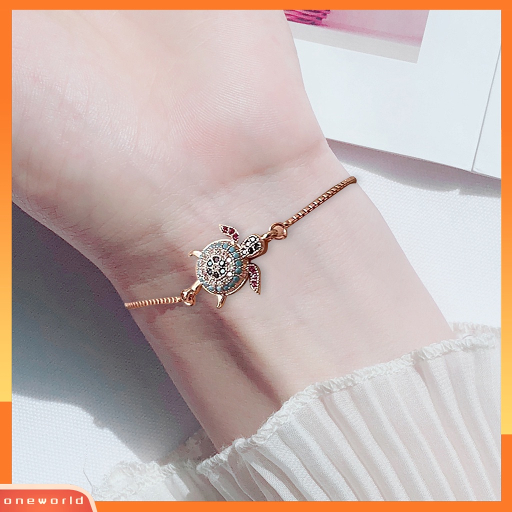 [EONE] Turtle Gelang Adjustable Shiny Colorful Rhinestones Sparkling Geometric Hias Hadiah Wanita Gadis Penyu Laut Gelang Mungil Perhiasan Untuk Pacaran