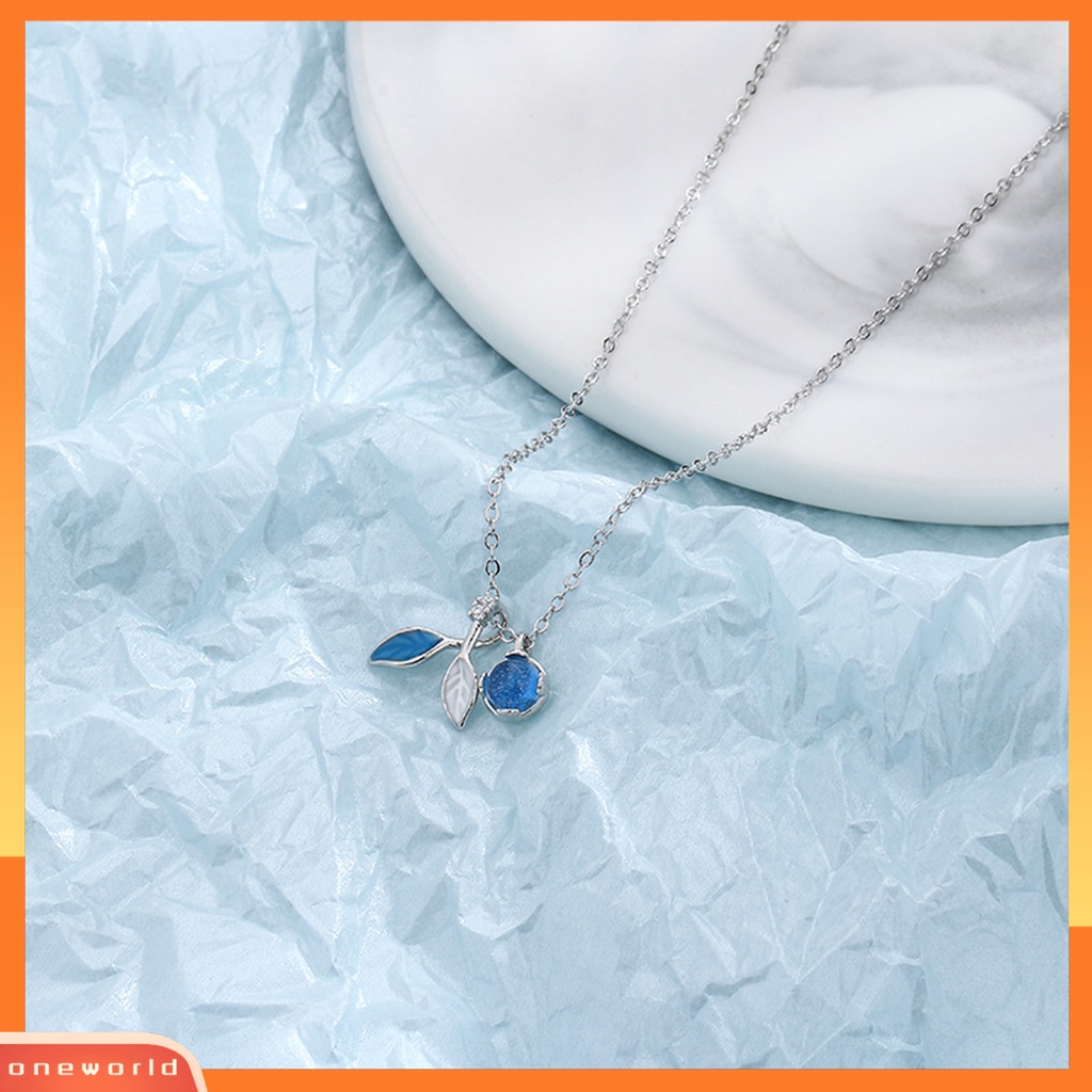 [EONE] Wanita Kalung Berwarna Glasir Cubic Zirconia Geometris Kilau Terang Dapat Disesuaikan Musim Gugur Laut Biru Daun Liontin Klavikula Rantai Perhiasan Hadiah Untuk Pacar