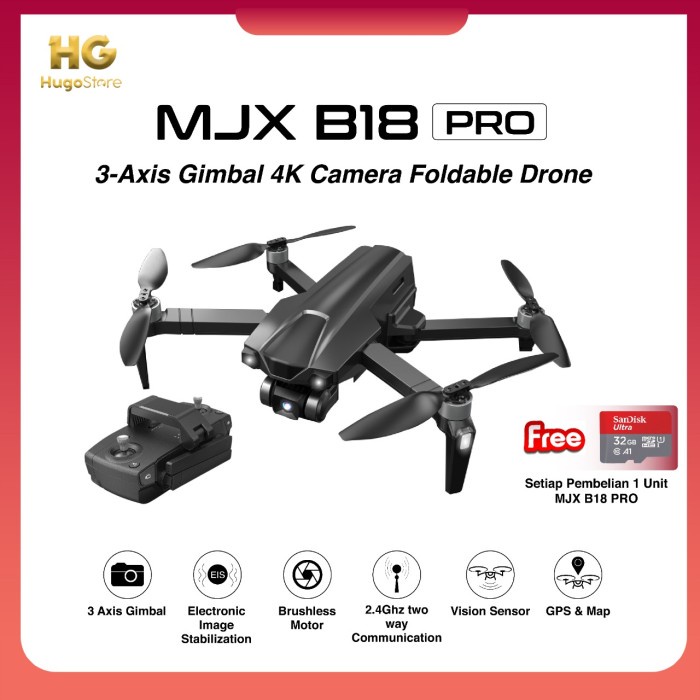 Promo MJX Bugs B18 Pro GPS 3KM FPV Drone with 3-Axis Gimbal 4K EIS CAMERA