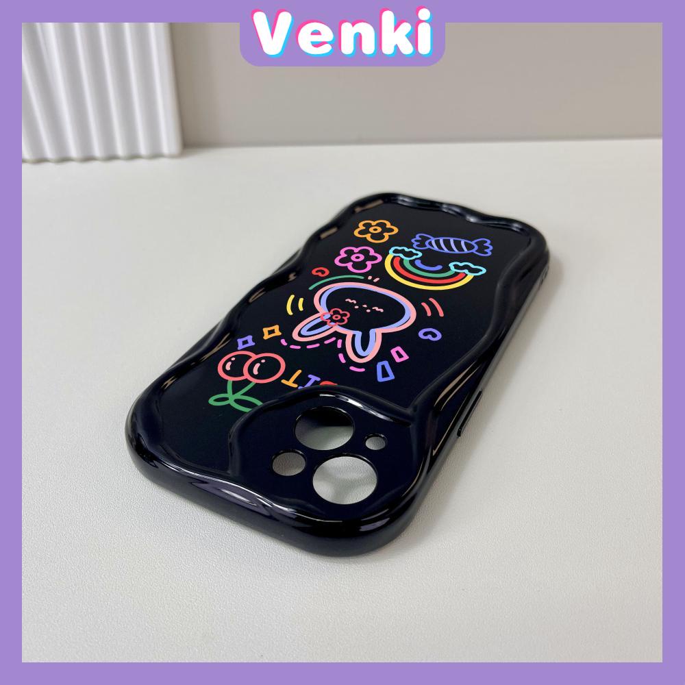 VENKI - For iPhone 11 iPhone Case 3D Curved Edge Wave TPU Airbag Shockproof Camera Cover Glossy Black Cute Pattern Compatible with iPhone 14 13 Pro max 12 Pro Max xr xs max 7 8Plus